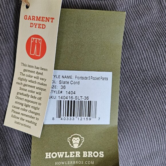 Howler Brothers Pants Mens 36 X 33 Frontside 5 Pocket Corduroy Slate $129 NEW - Picture 5 of 12